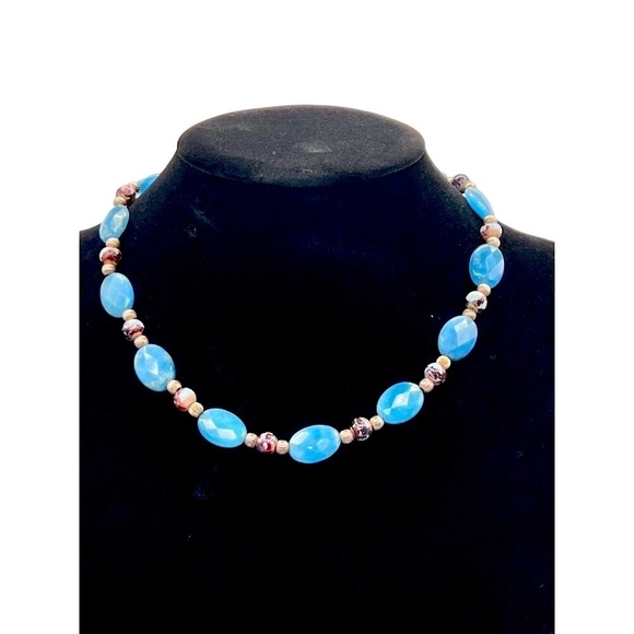 Blue Beaded Necklace & Bracelet Set For Women Opalite & Glass Beads - Picture 2 of 7